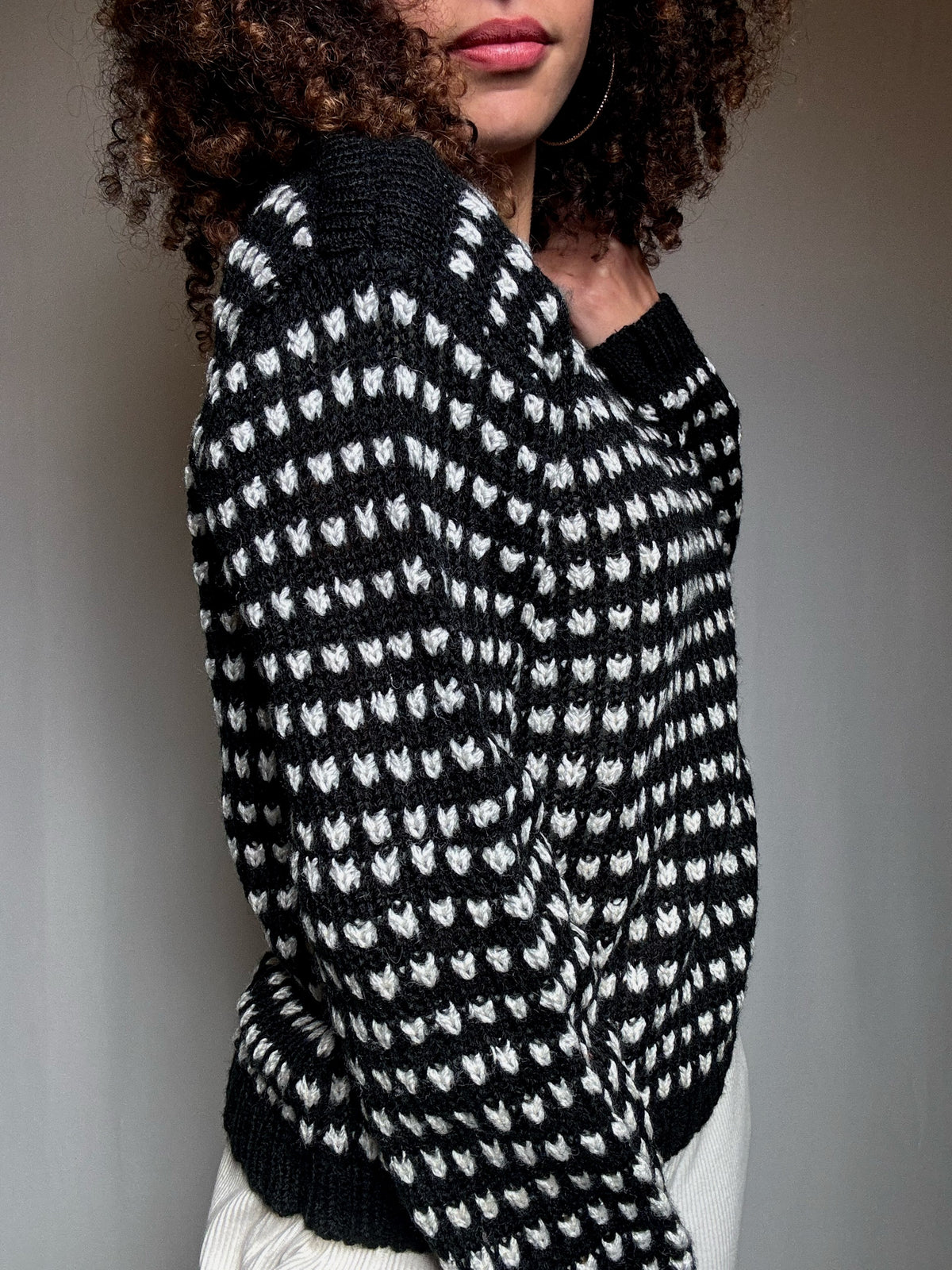 Pull en maille noire et blanche S vintage