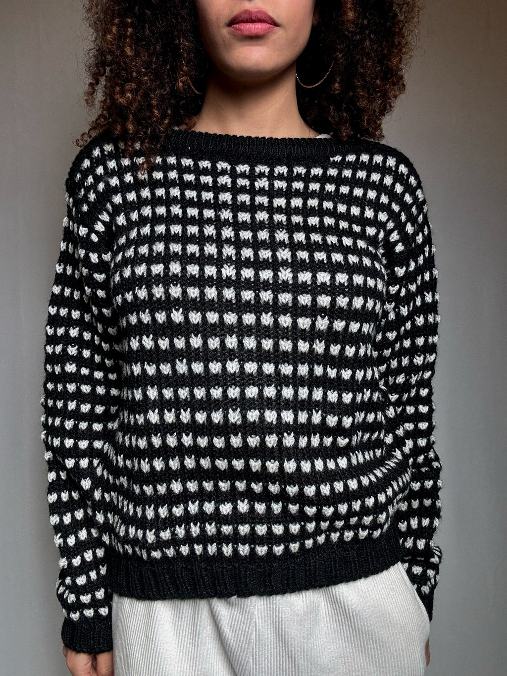 Pull en maille noire et blanche S vintage