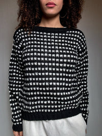 Pull en maille noire et blanche S vintage