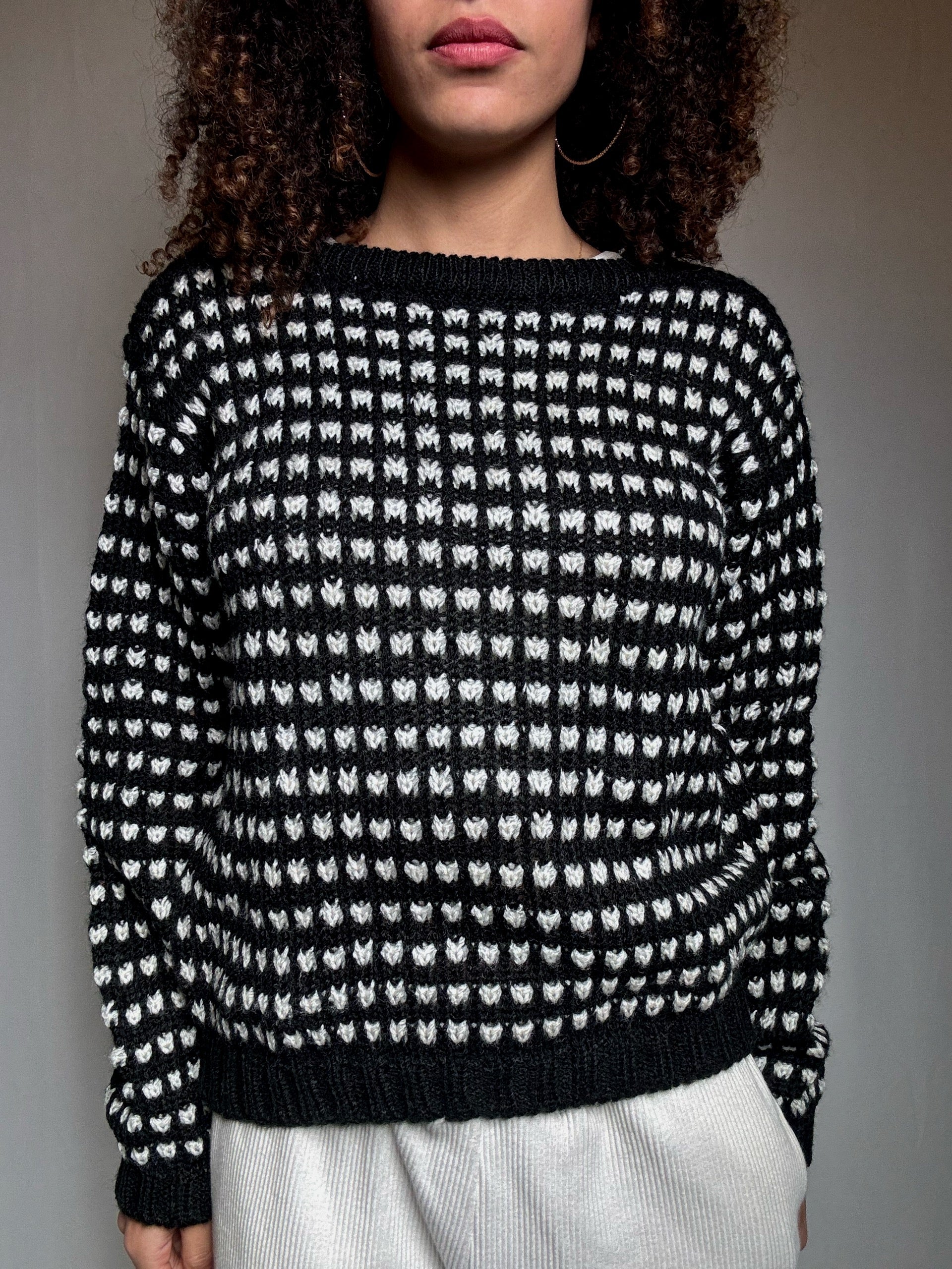 Pull en maille noire et blanche S vintage