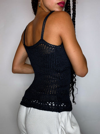 Top à bretelles en crochet noir S vintage