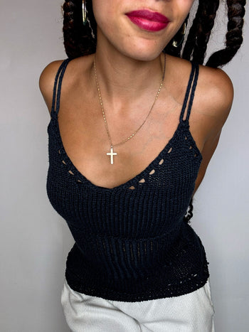 Top à bretelles en crochet noir S vintage