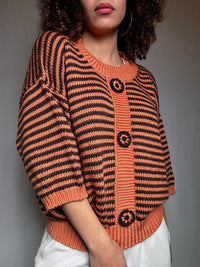 Pull en maille orange et brun M vintage