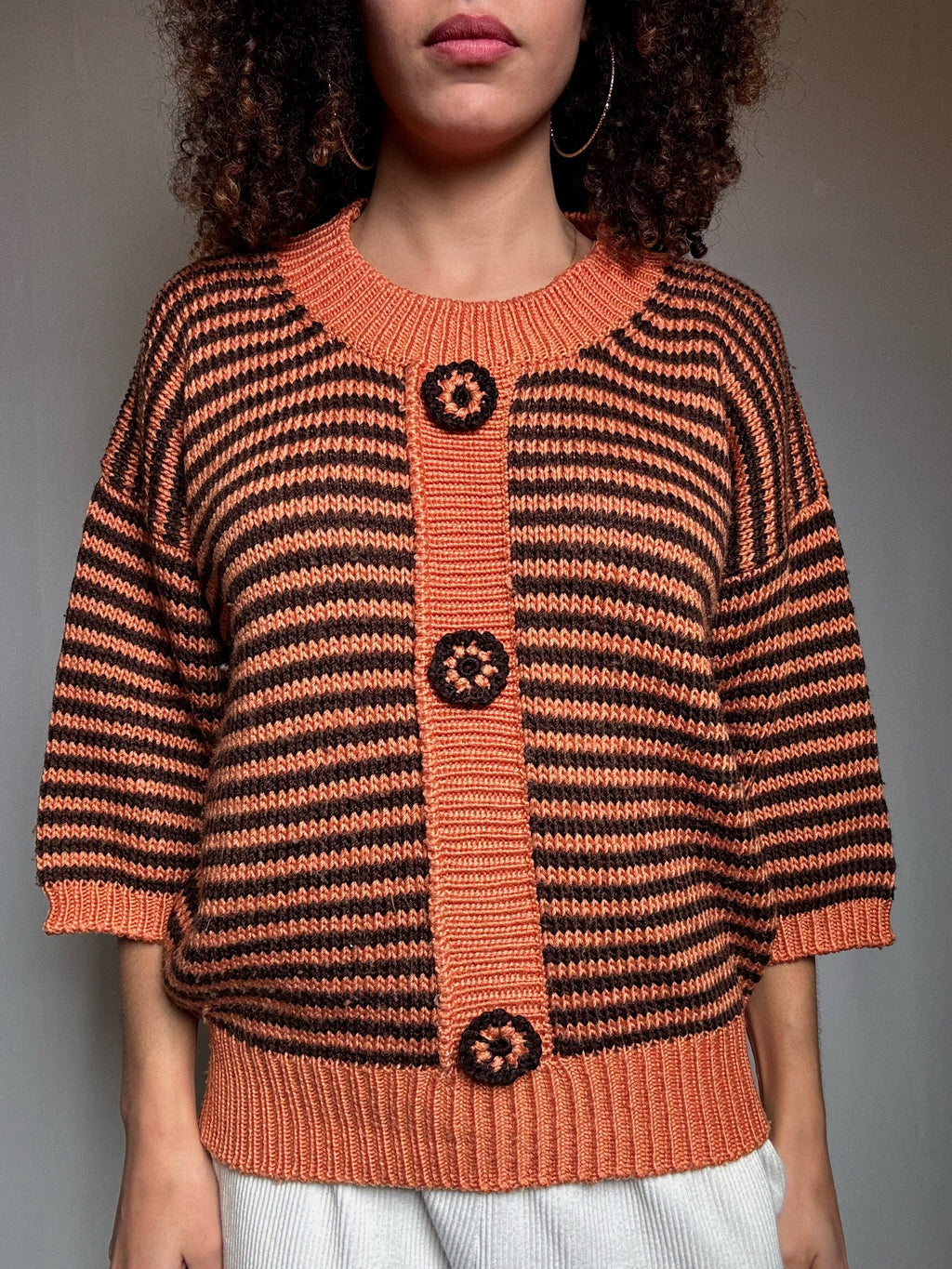 Pull en maille orange et brun M vintage