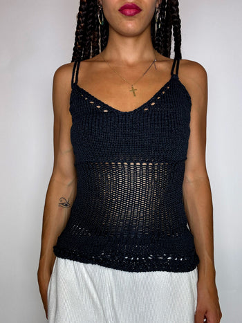 Top à bretelles en crochet noir S vintage