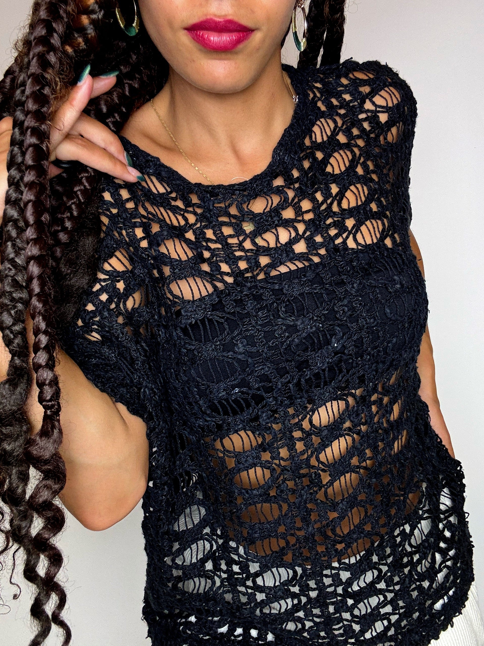 Top en crochet noir L vintage
