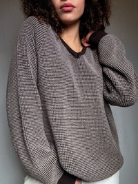 Pull en maille beige et brun XL vintage