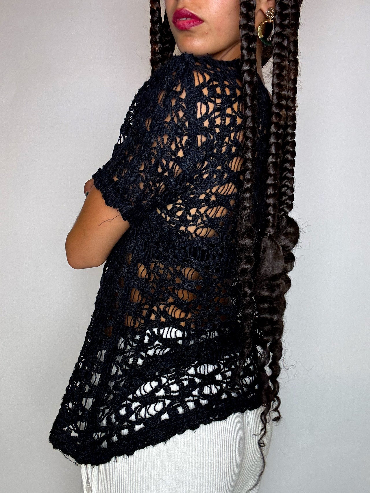 Top en crochet noir L vintage