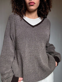 Pull en maille beige et brun XL vintage