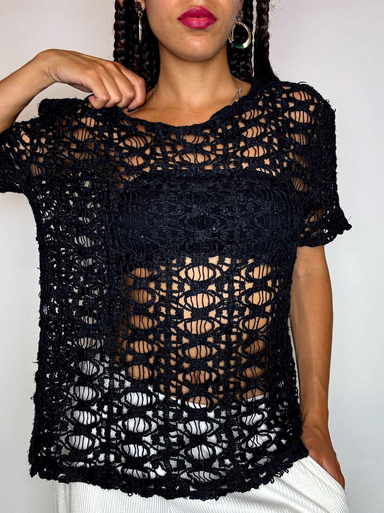 Top en crochet noir L vintage