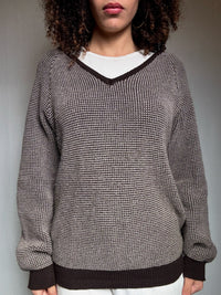 Pull en maille beige et brun XL vintage