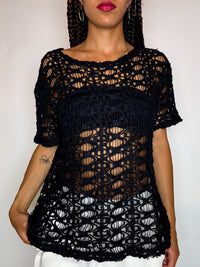 Top en crochet noir L vintage