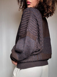 Pull en maille brun brodé XL vintage