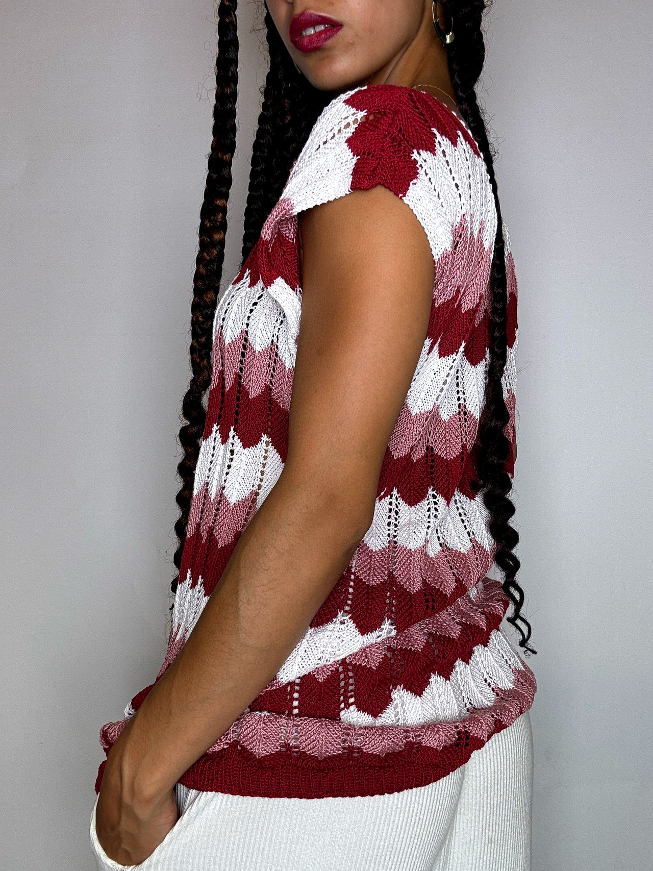 Top en maille tricolore M/L vintage
