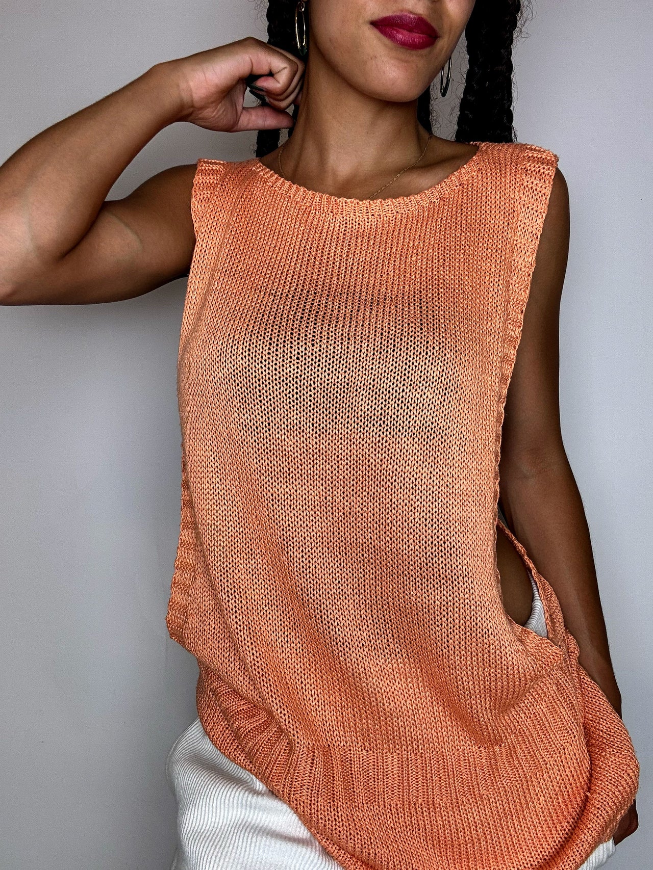 Top en maille orange M/L vintage
