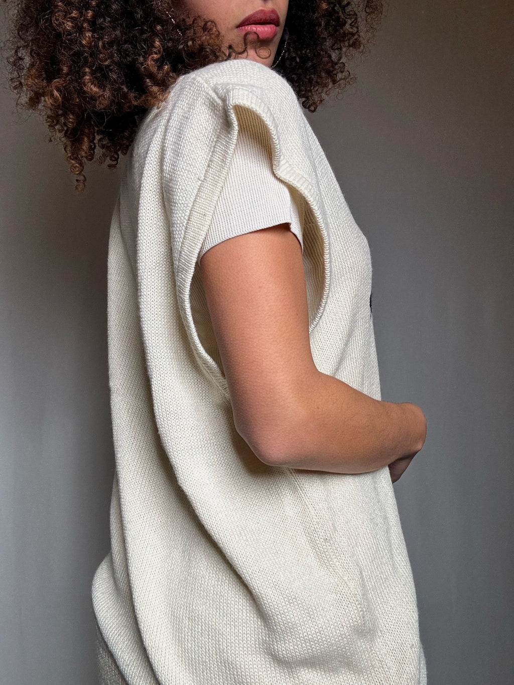 Gilet crème brodé XXL vintage
