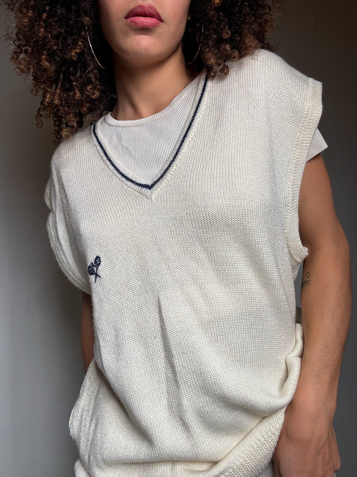 Gilet crème brodé XXL vintage