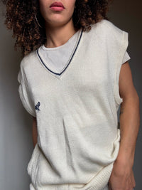 Gilet crème brodé XXL vintage