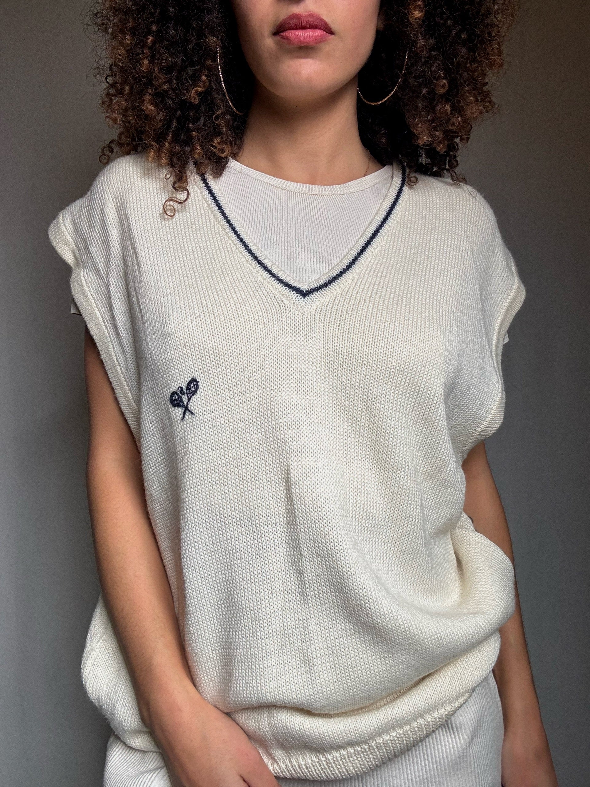 Gilet crème brodé XXL vintage