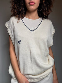 Gilet crème brodé XXL vintage