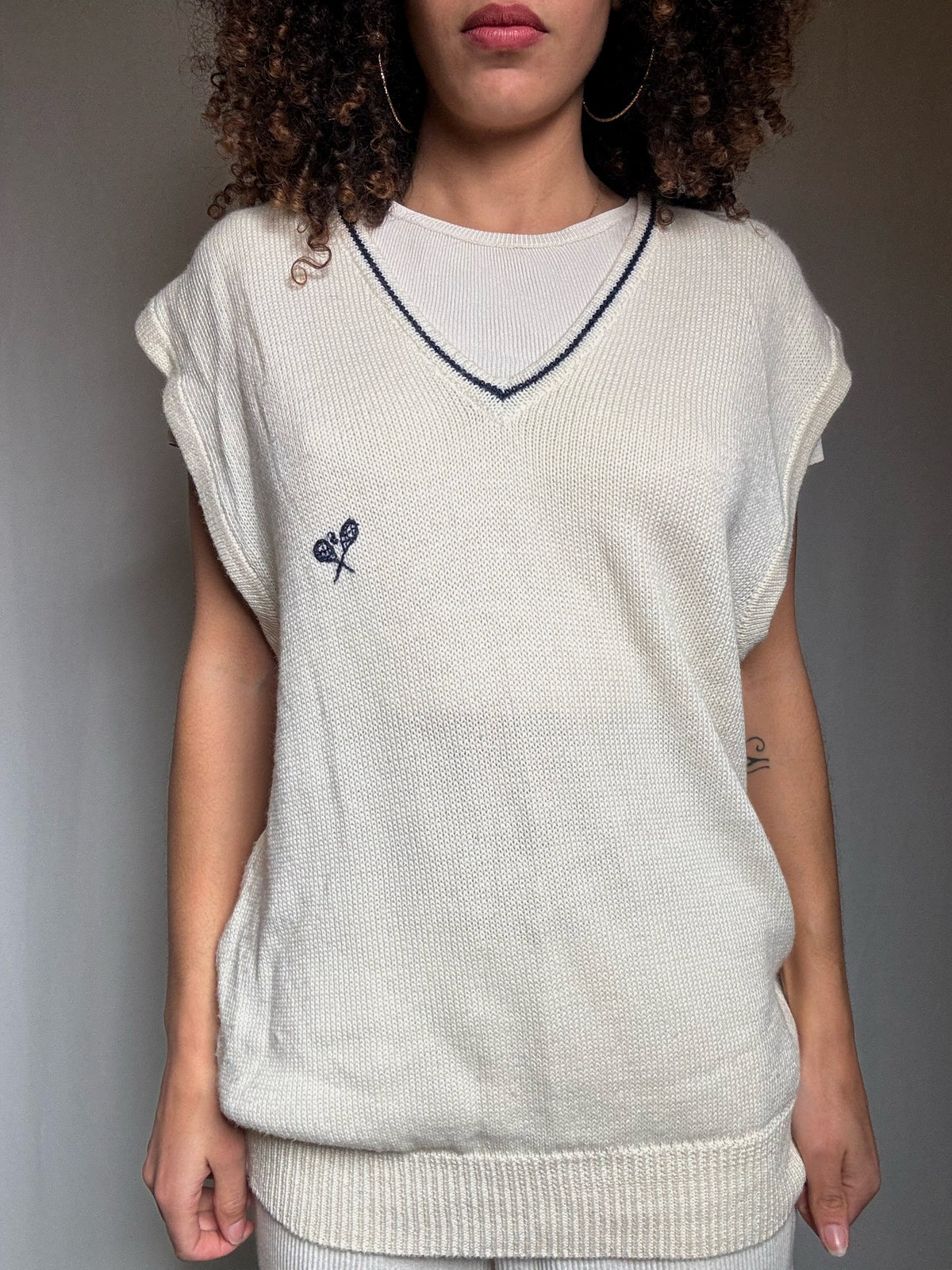 Gilet crème brodé XXL vintage