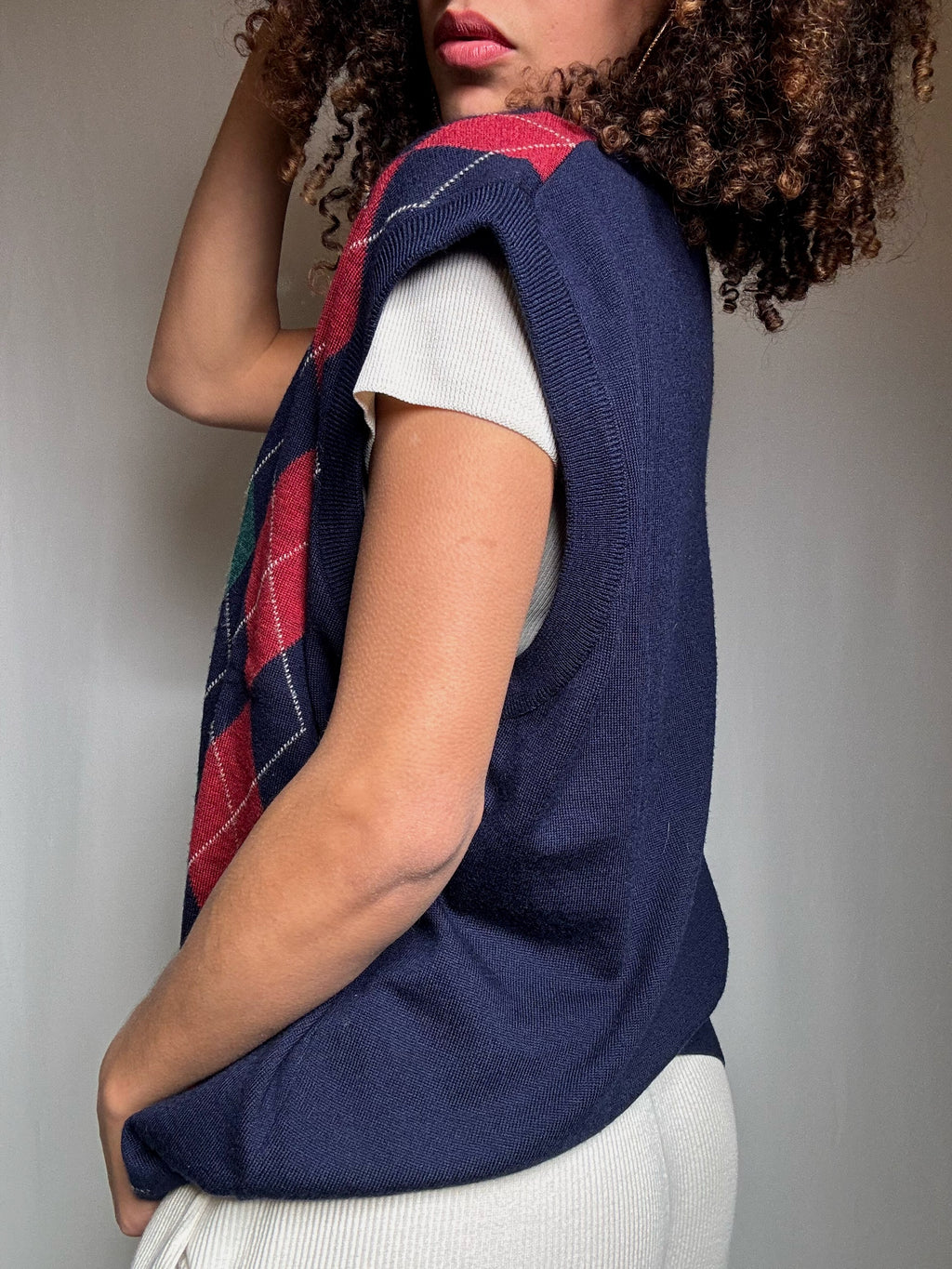 Gilet marine motif argyle XL vintage