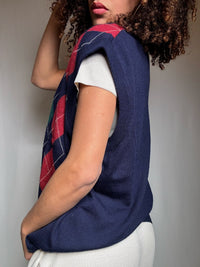Gilet marine motif argyle XL vintage