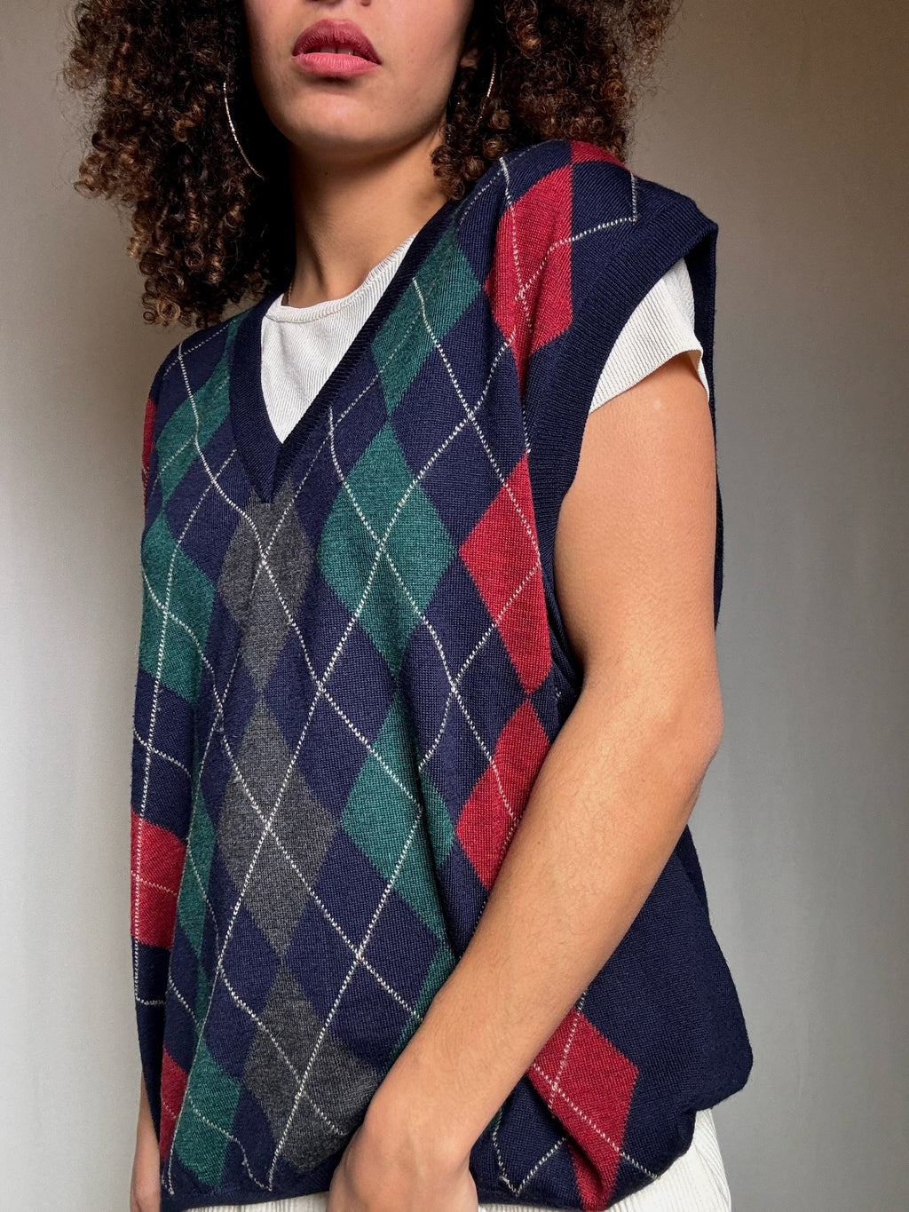 Gilet marine motif argyle XL vintage