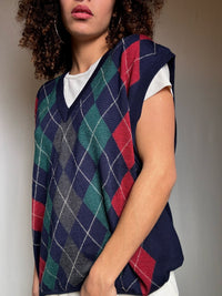 Gilet marine motif argyle XL vintage