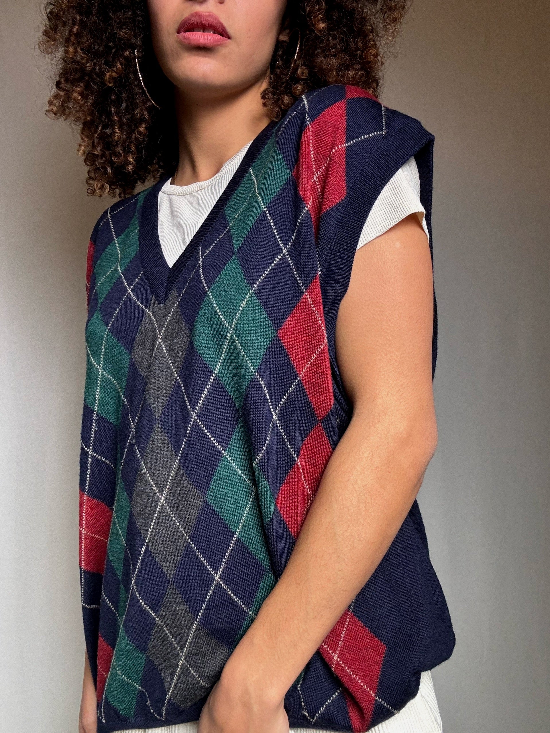 Gilet marine motif argyle XL vintage