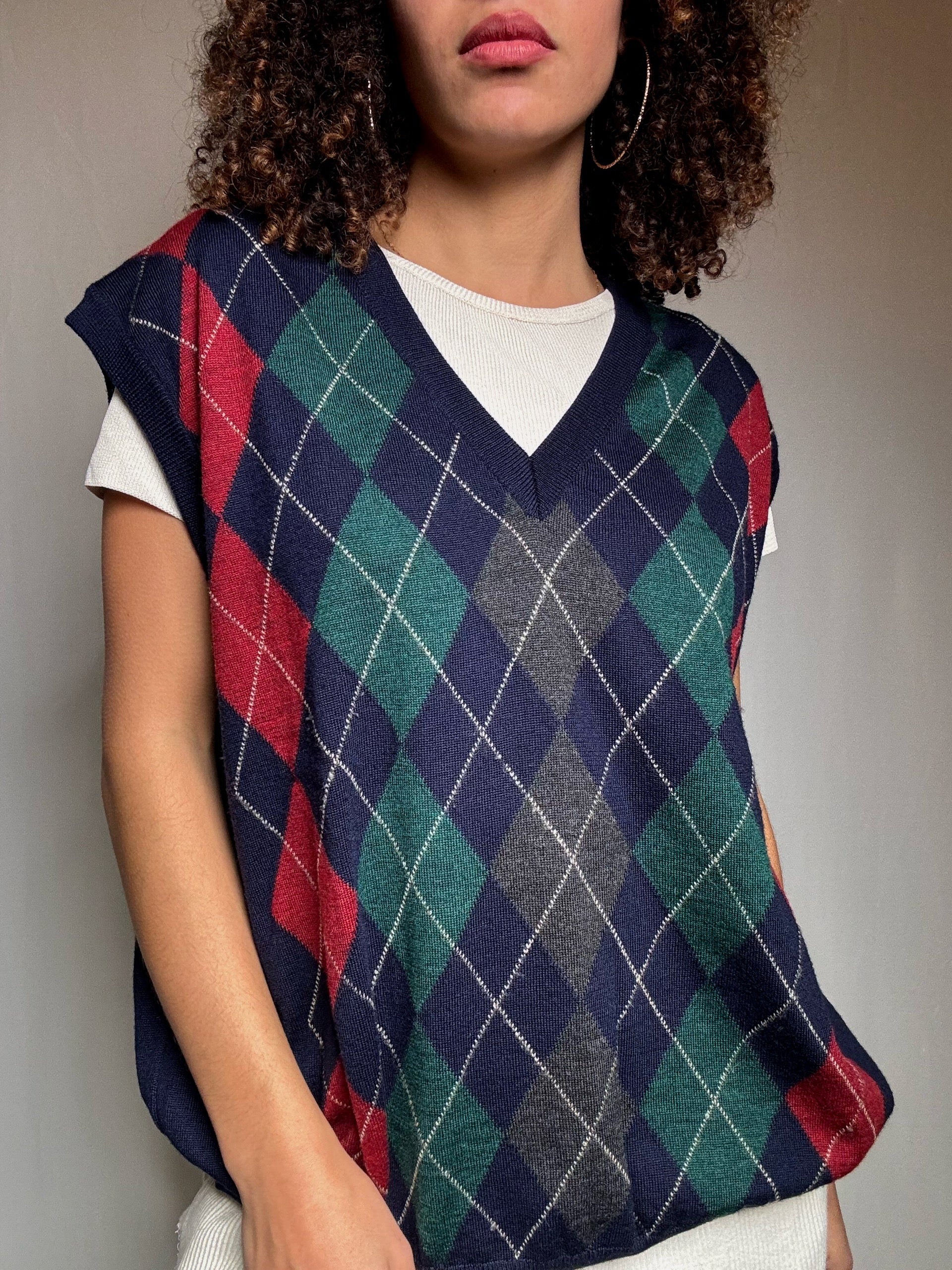 Gilet marine motif argyle XL vintage