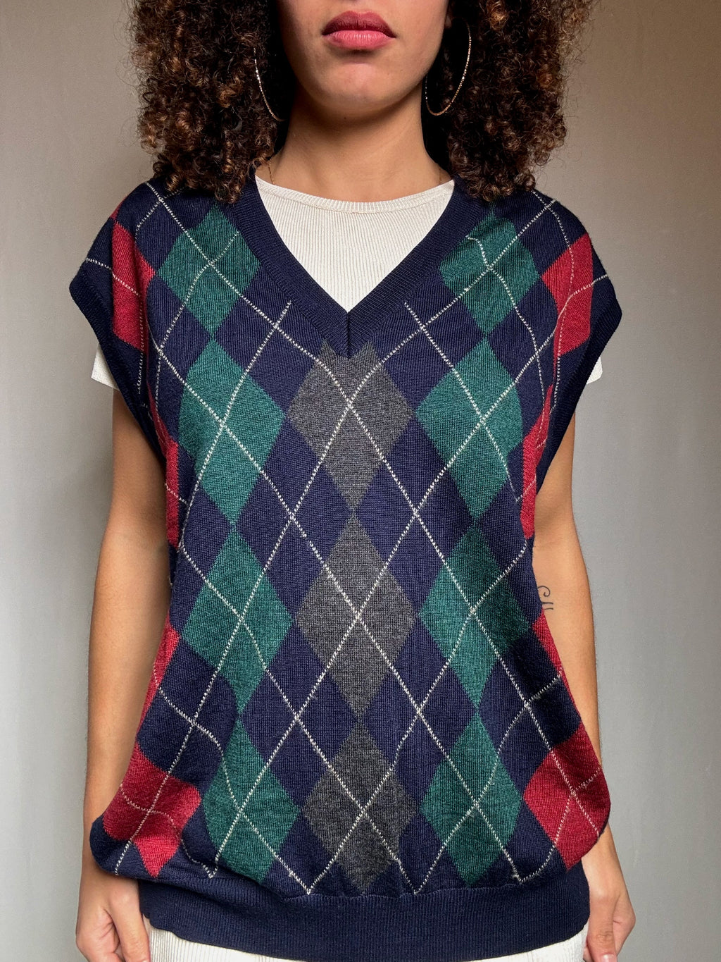 Gilet marine motif argyle XL vintage