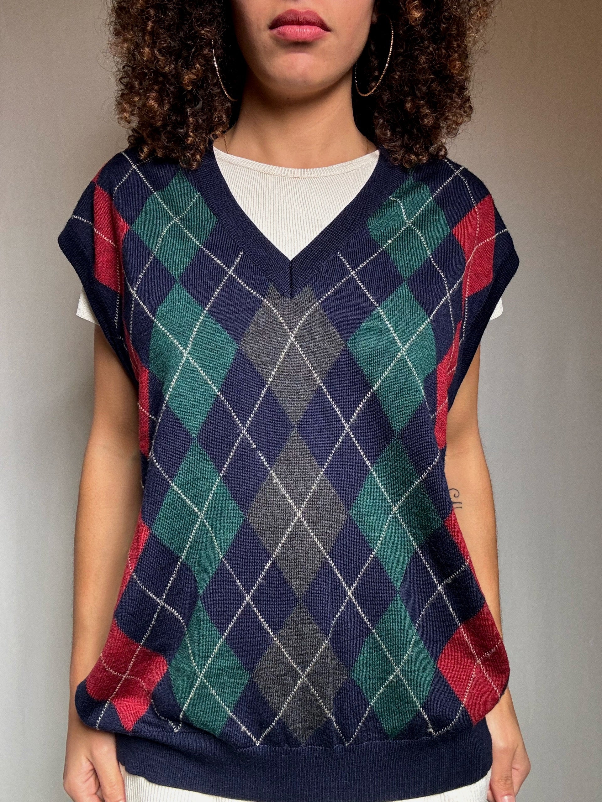 Gilet marine motif argyle XL vintage