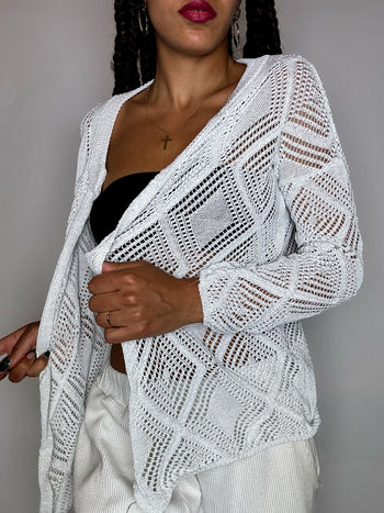 cardigan en crochet blanc S vintage