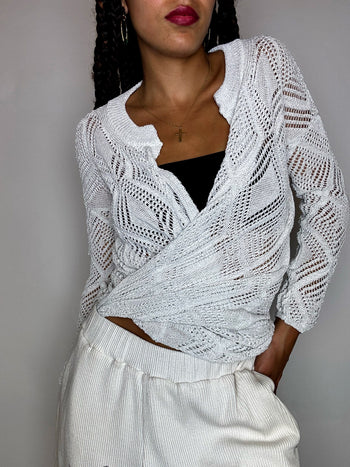 cardigan en crochet blanc S vintage