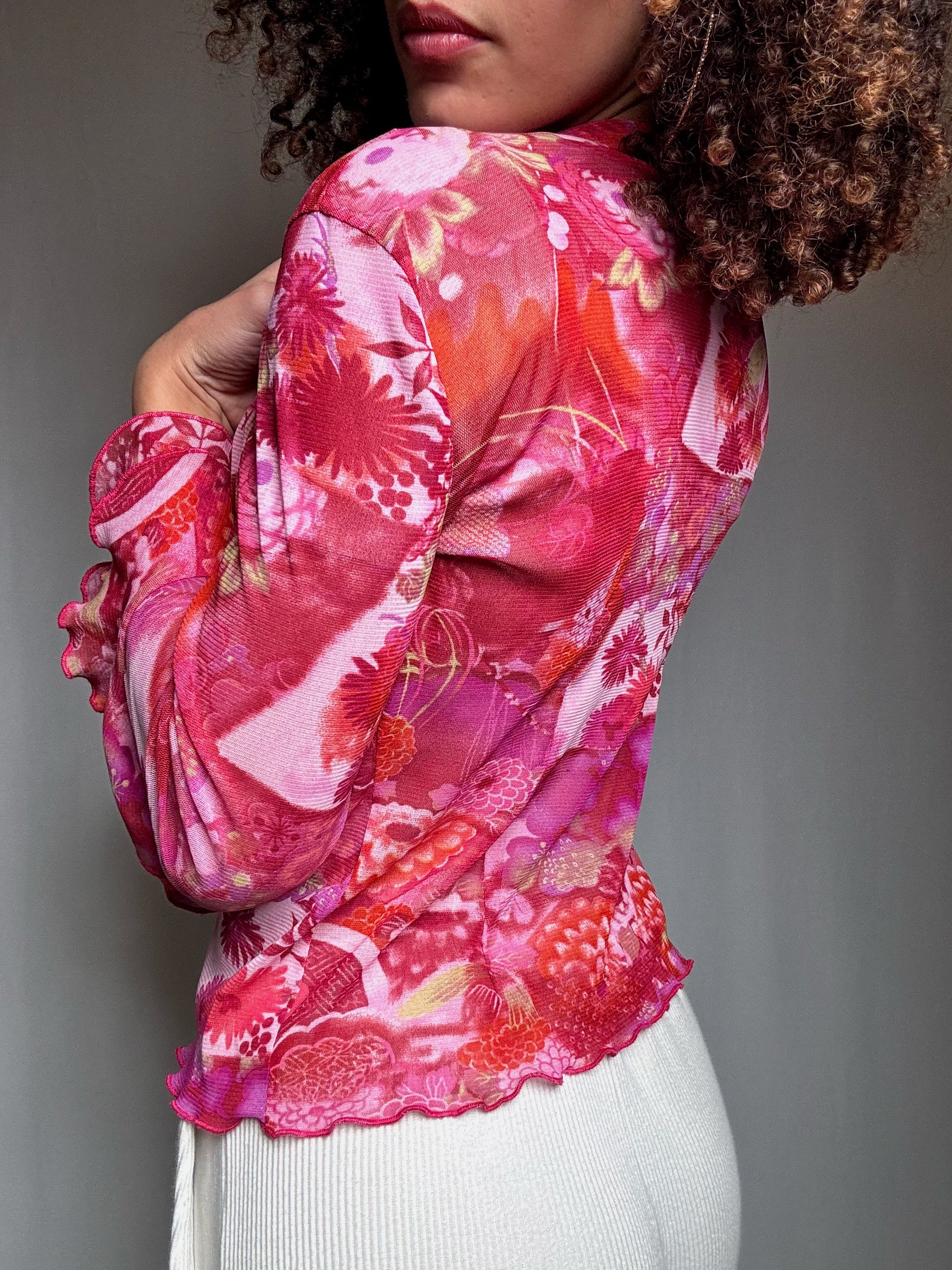 Top en mesh imprimé roses M vintage