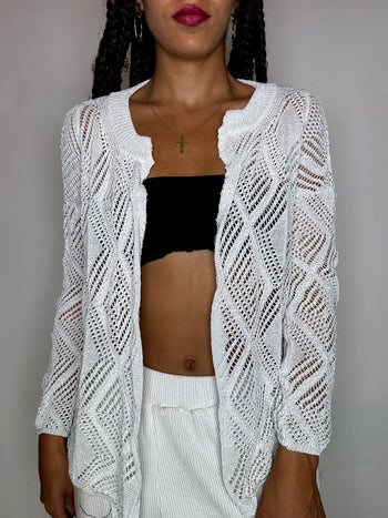 cardigan en crochet blanc S vintage