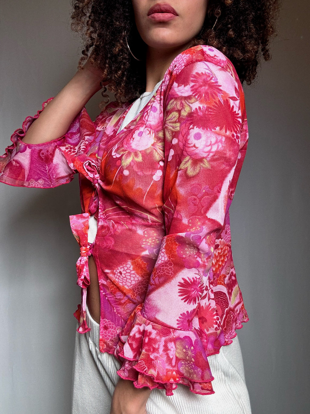 Top en mesh imprimé roses M vintage