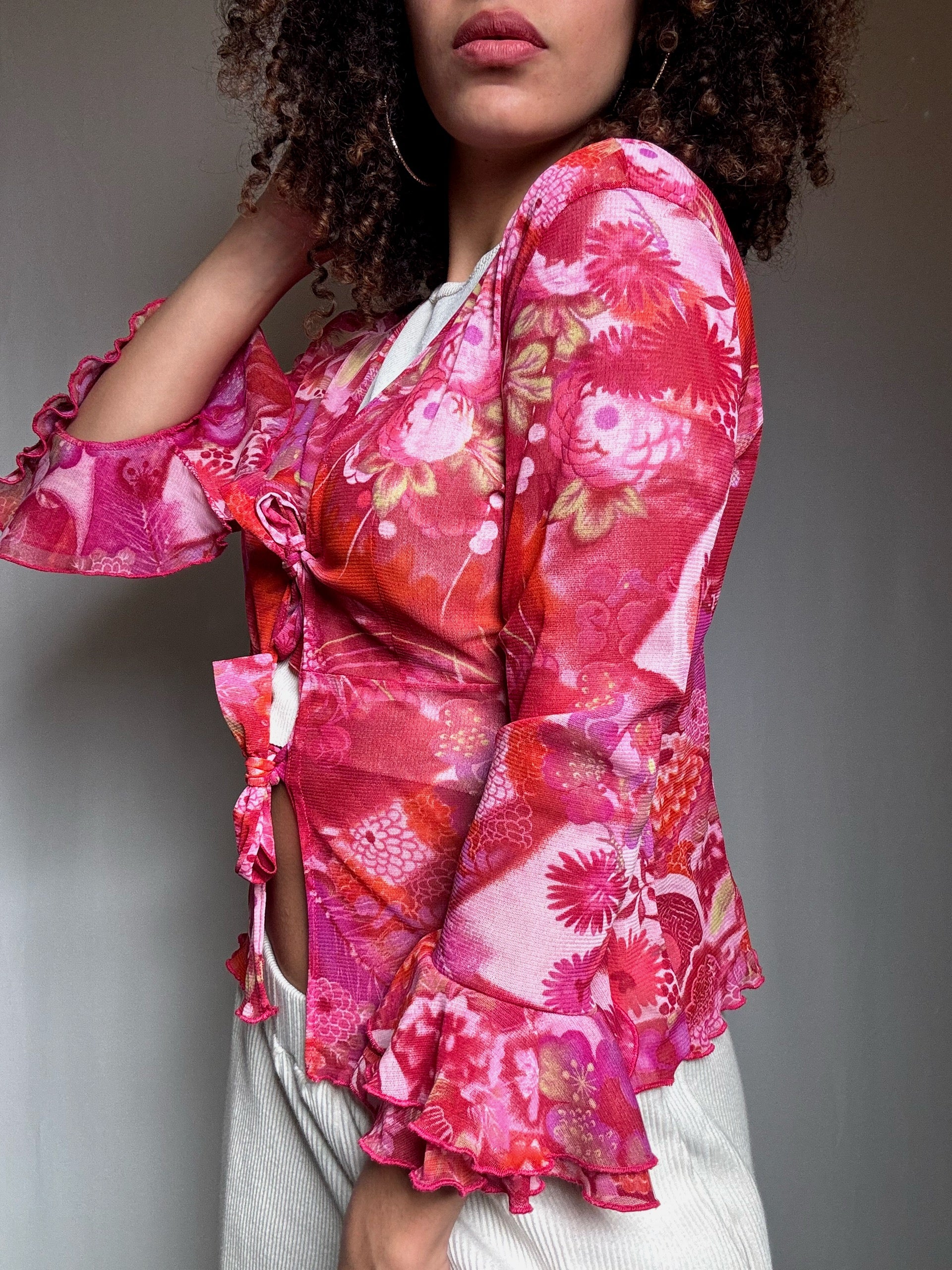 Top en mesh imprimé roses M vintage