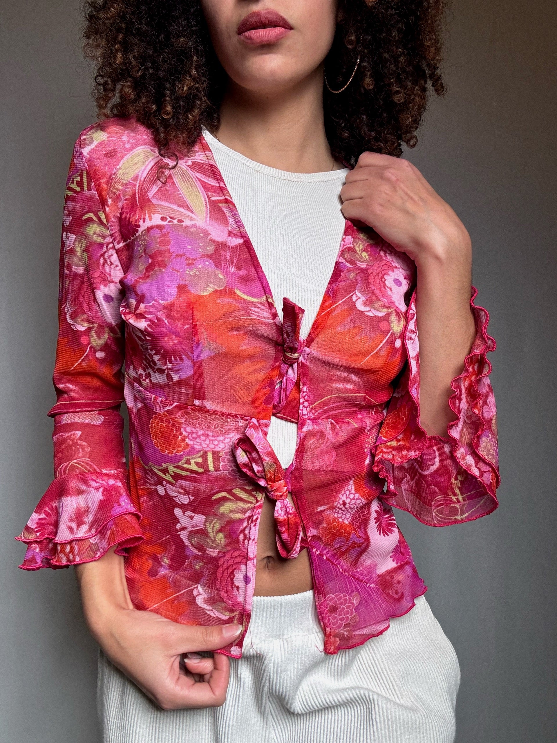Top en mesh imprimé roses M vintage