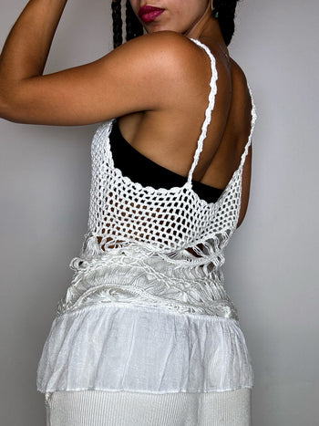 Top à bretelles en crochet blanc S/M vintage