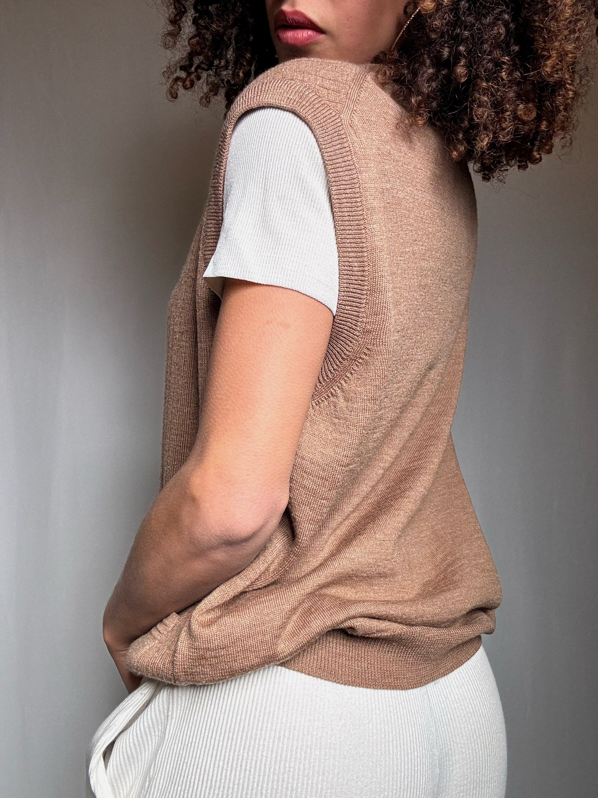 Gilet camel en maille L vintage