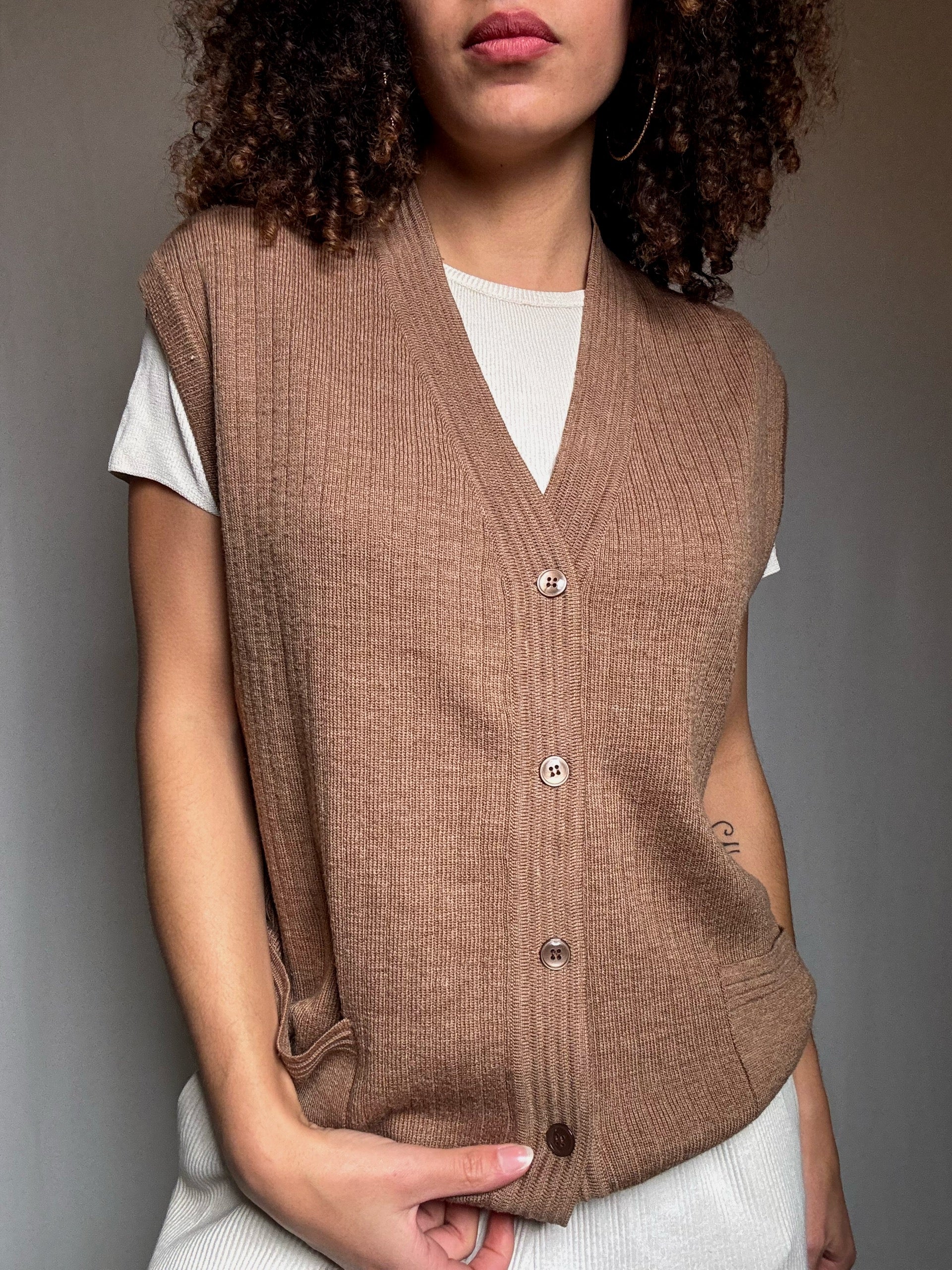 Gilet camel en maille L vintage
