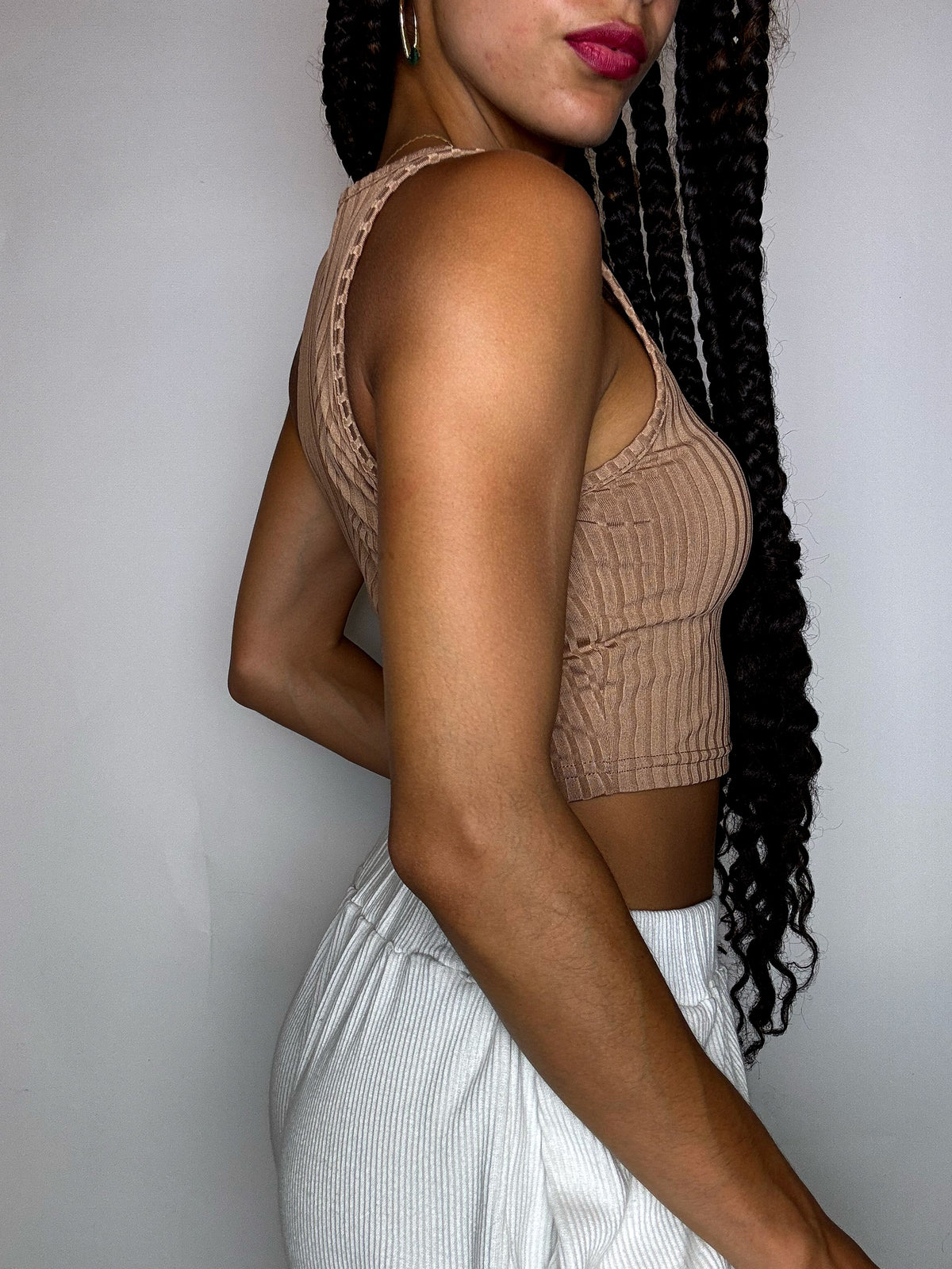 Crop top effet cotelé taupe S vintage