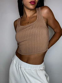 Crop top effet cotelé taupe S vintage