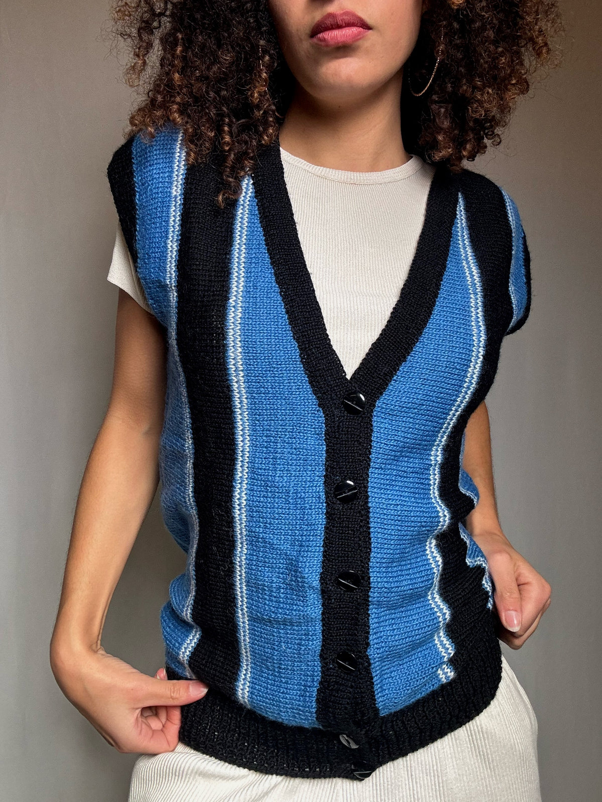 Gilet en maille tricolore M vintage