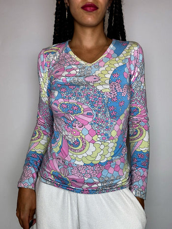 Top en mesh couleurs pastels TU vintage