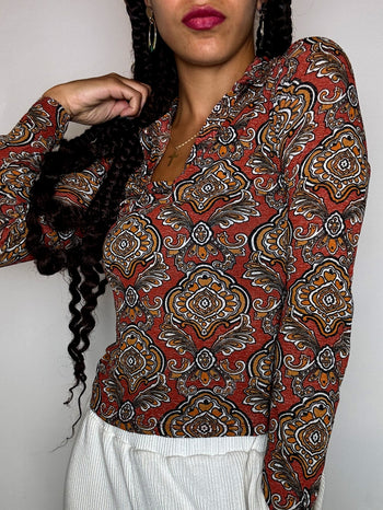 Top en mesh couleurs brunes PROMOD TU vintage