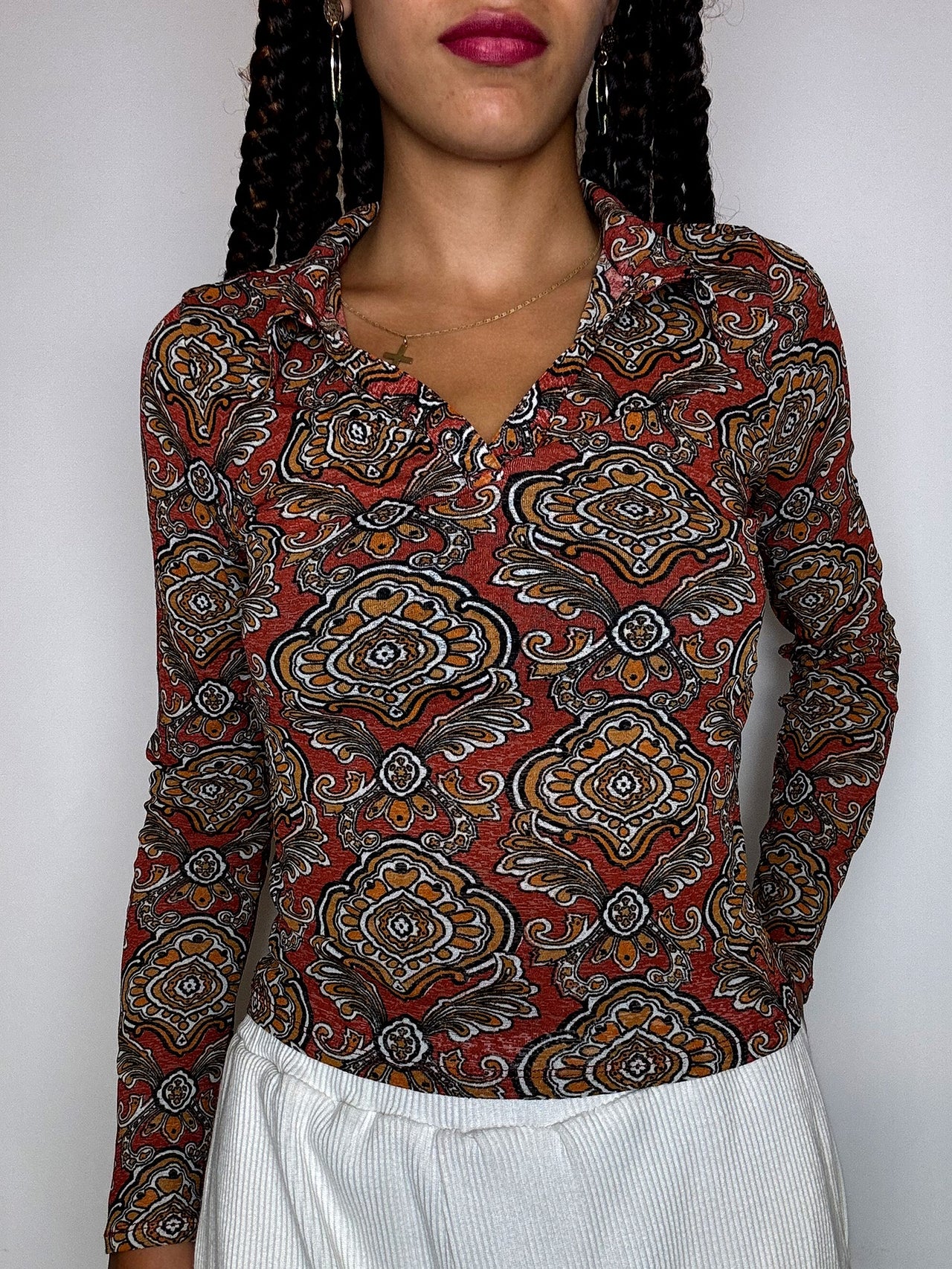 Top en mesh couleurs brunes PROMOD TU vintage