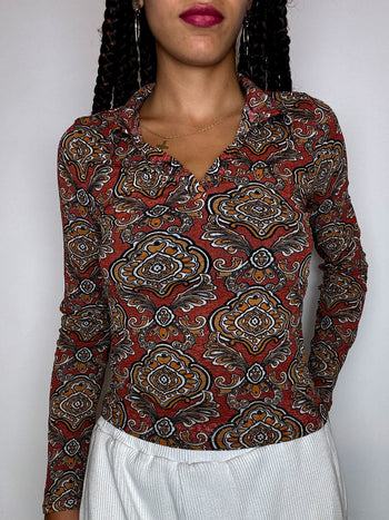Top en mesh couleurs brunes PROMOD TU vintage